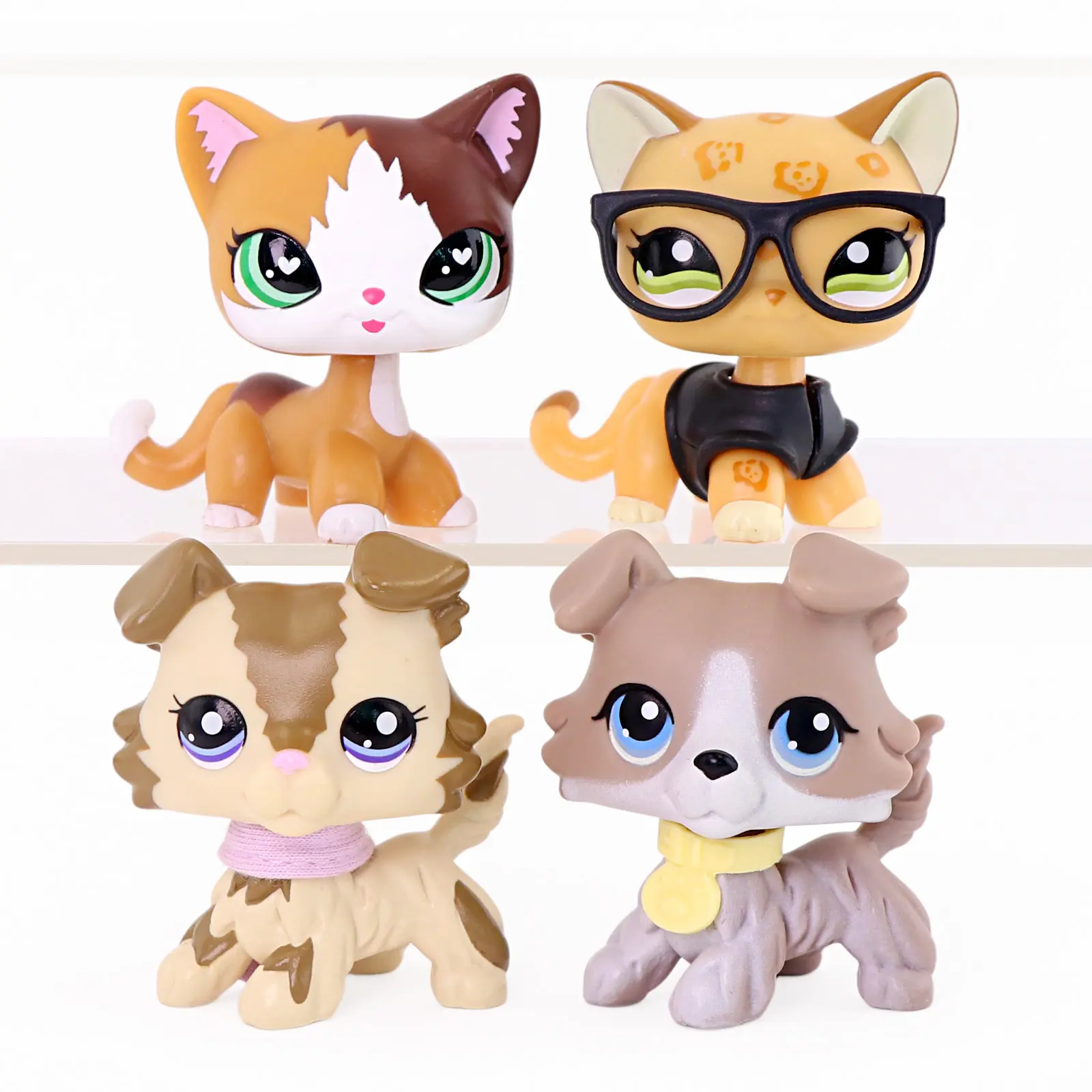4 Pcs Cute Mini Cat & Dog Collectible Figures Set, Hand Painted Kitten & Puppy Toy Figurines with Glasses, Vest, Scarf & Tag Collar Accessories, Tiny Animal Statues for Cake Topper, Dollhouse Decor, Gift for Kids Girls Boys Age 4+