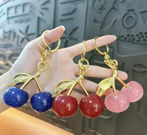 Cherry Pearl Keychain keepsake Bag Strap Retro Minimalist Cute Resin Car Charm Pendant Cluster Pave womens Keychain Fashion Charm Beaded Purse for Handbags bag charm