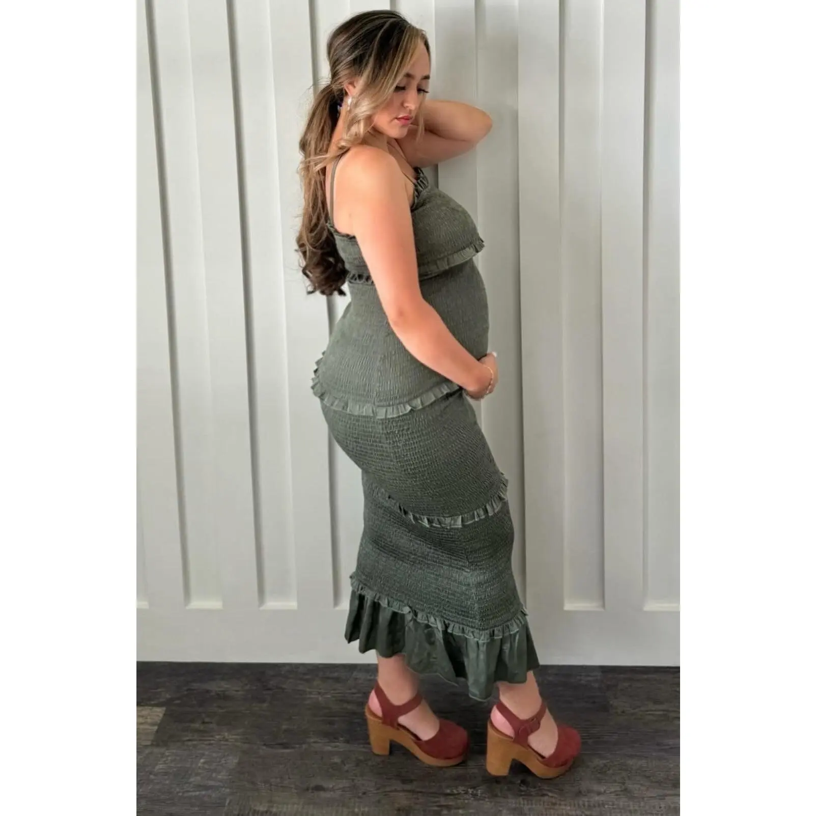 slim fit dress slacks Ripe Selma Shirred Maternity Dress (Pale Blue) main image 0