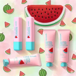 Quiyum Watermelon On-the-Go Hand & Lip Care Moisturizing Set, Brightening Smoothing Mini Kit with Gift Bag, Cute Gift for Teen Girls