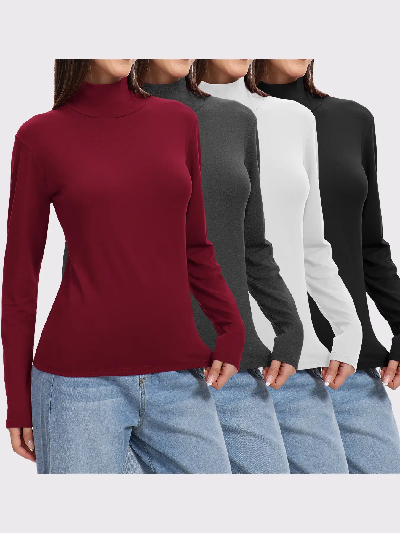 TELALEO 4 Pack Women's Mock Turtleneck Long Sleeve Tops  Lightweight Fitted Base Layer Shirts, Casual & Active Layering Tee Thermal Thermal Womenswear Day Everyday