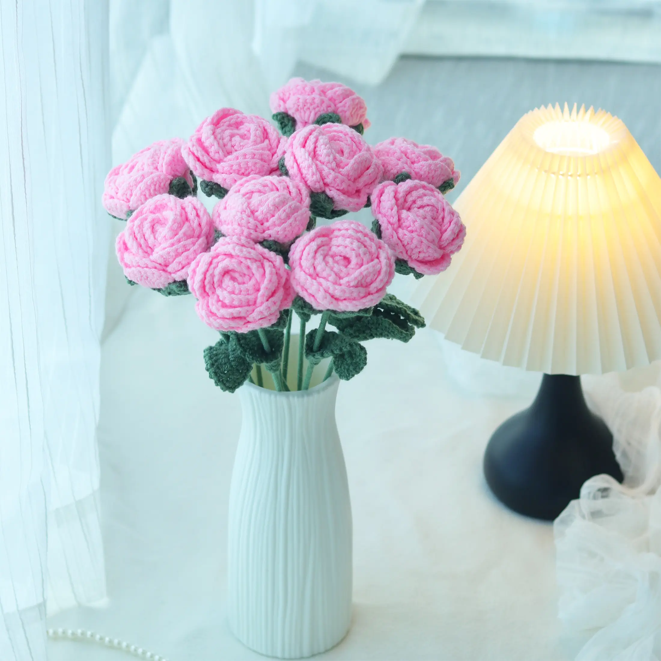 Crochet Flower Vase Set, 1 Count Artificial Flower Vase with Flower, Decorative Flower for Home Decor, Wedding Decor, Party Decor, Fruit, Crochet Flowers Bouquet