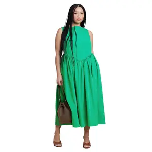 ELOQUII Women's Plus Size Boat Neck Flare Midi Dress