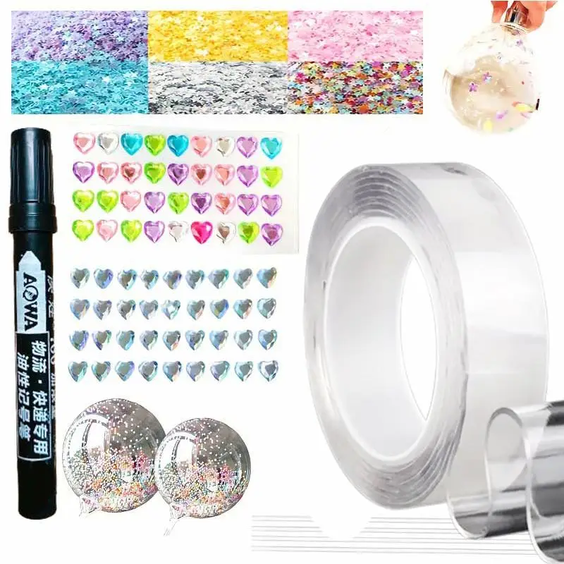 14pcs/set Nano Tape Bubble Kit, Including Nano Tape, Colorful Sequins, Marker Pen, Straws, Stickers, DIY Creative Toys, Parent-child Interaction