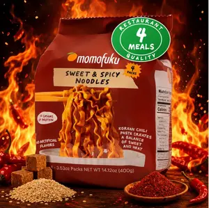 Momofuku Sweet & Spicy Ramen Noodles by David Chang, 4 Pack of Restaurant Quality Instant Noodles Now with More Sauce & 10g of Protein