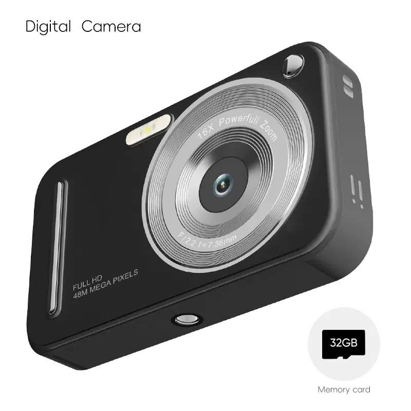 48MP Digital Camera for Photography, Compact Point and Shoot Camera with 16X Zoom, Auto Focus, 2.4" IPS Screen, 32GB Memory Card, 1080P Video Camera for Beginners, Teens and Travel