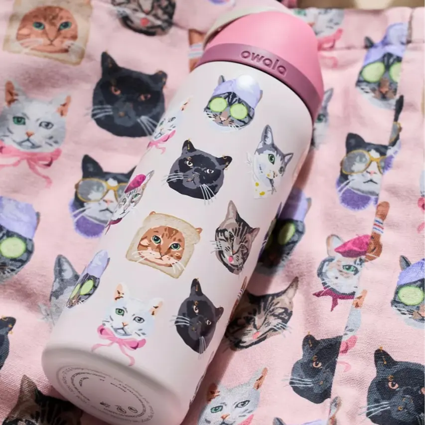 [New] Owala UO Exclusive Cat Collage 32oz Freesip Stainless Steel Water Bottle, 24-hour insulation, Cute Water Bottle For Girls, Gift For Her