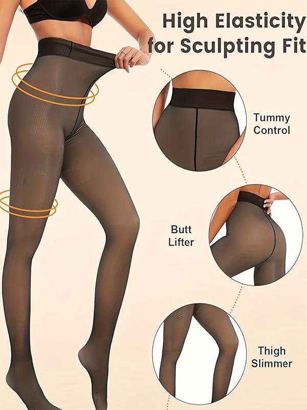 2pcs Women's High-Waist Fleece-Lined Tights Soft Warm Stretchy Semi-Sheer Black Pantyhose for Fall Winter Comfort Style Valentine's Day Gift for Wife Girlfriend - Fit