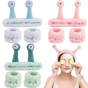 Headbands and Wristbands Set, 9 count Snail Spa Alien Headbands, Face Wash Wristbands, Makeup Headbands, Shower Hair Bands in Pink, Green, Blue for Women