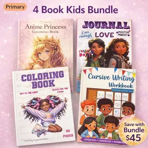 Kids Activity Book Bundle, Anime Princess Coloring, Affirmation Journal, Cursive Workbook