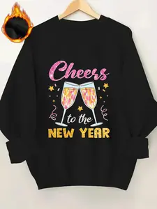 Women's Drop Shoulder Fleece Sweatshirt, Casual Long Sleeve Round Neck Pullover for Daily Wear, Ladies Fall & Winter Clothes