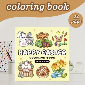 Happy Easter Coloring Book Theme, Cute Coloring Book, 24 Bold Stress-Relief Designs, 7.9in X 7.9in Perfect Size, Thick Paper, Gift for Adults Kids Teens