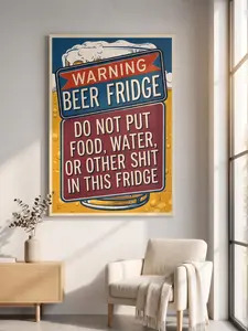 Retro Style Funny Office/Bar Wall Decor - "No Food or Other S**t" Beer Fridge Canvas Print Art