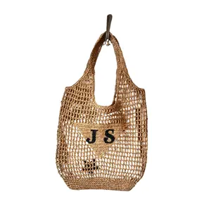 Hand Painted Custom Intial Raffia Bag (with inner canvas bag also painted included)