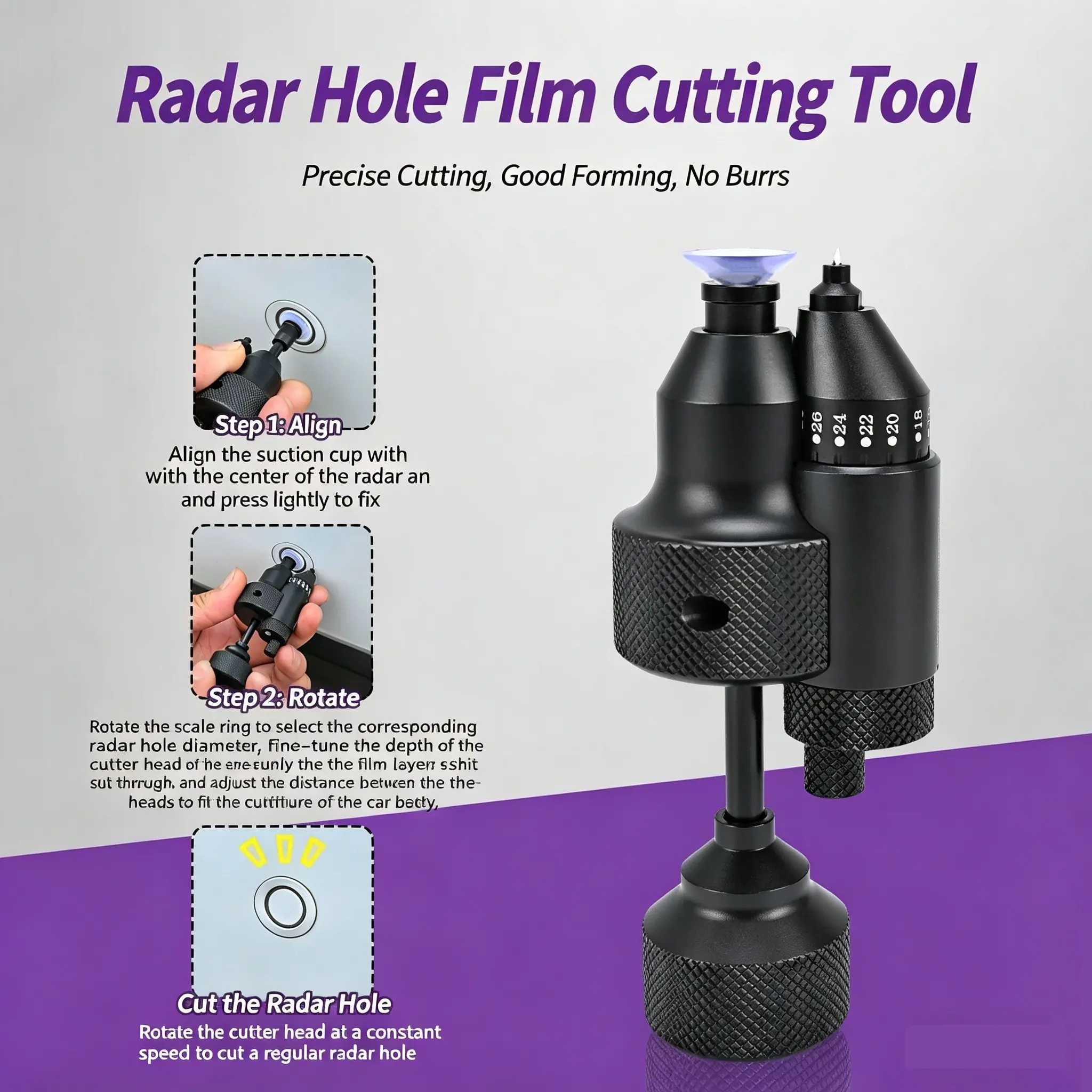Adjustable Aperture Radar Hole Cutter, Multi-Size Metal Blade, Car Film Cutting Tool, Damage-Free Paint, Easy Peel & Stick Application