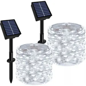 Solar String Lights Outdoor  2 Pack Total 66ft 200LED 8 Modes Twinkle Lights Solar Fairy Lights for Patio, Garden Yard Party Wedding Tree Christmas Halloween Decoration, White