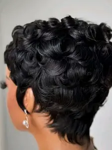 Short Pixie Cut Hair Wig, Glueless Beginner Wig, Real Human Hair, Natural Curl, Comfortable Lightweight Fashion Accessory, Perfect for Daily Wear & Parties, Pixie Cut Wigs, Curly Hair Wigs, Kinky Curly Wigs