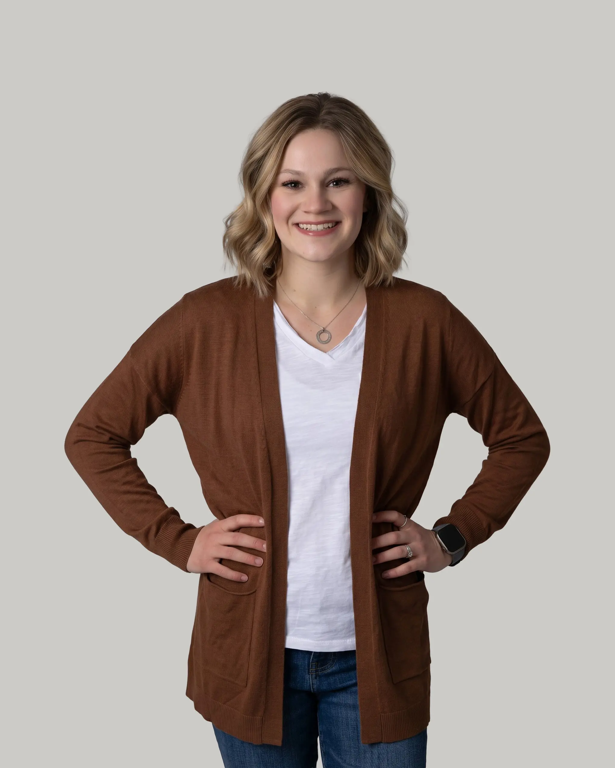 Dark Copper Open Front Cardigan