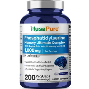 NusaPure Phosphatidylserine Ultimate Memory Complex - 1000mg Natural Vegetarian Vitamins Supplements, 200 Vegan Non-GMO Capsules for Brain Health