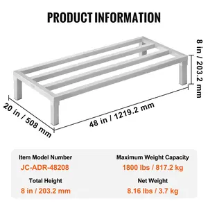 VEVOR Aluminum Dunnage Rack, 48x 20 Commercial Food Floor Rack, 8 Off the Floor, 1800 lbs Capacity All-Welded Aluminum Storage Rack, for Storage in Restaurants, Kitchens, Garages and Vehicles