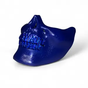 Blue Half Skull Mask With Blinged Out Sapphire Blue Grillz