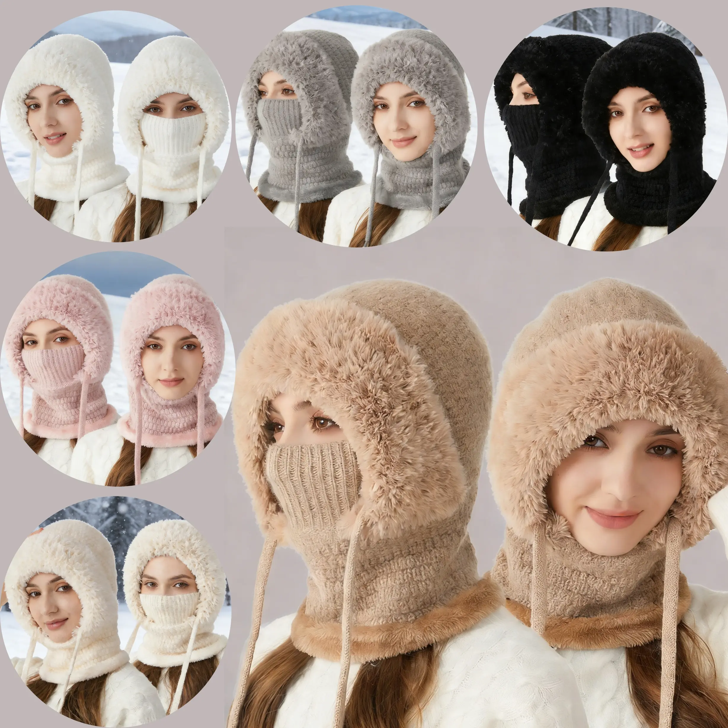 Winter Ladies Plush Hat - Three-in-One Cotton Hat, Simple & Warm Design, Ideal for Daily Shopping, Holiday Travel, Perfect Gift