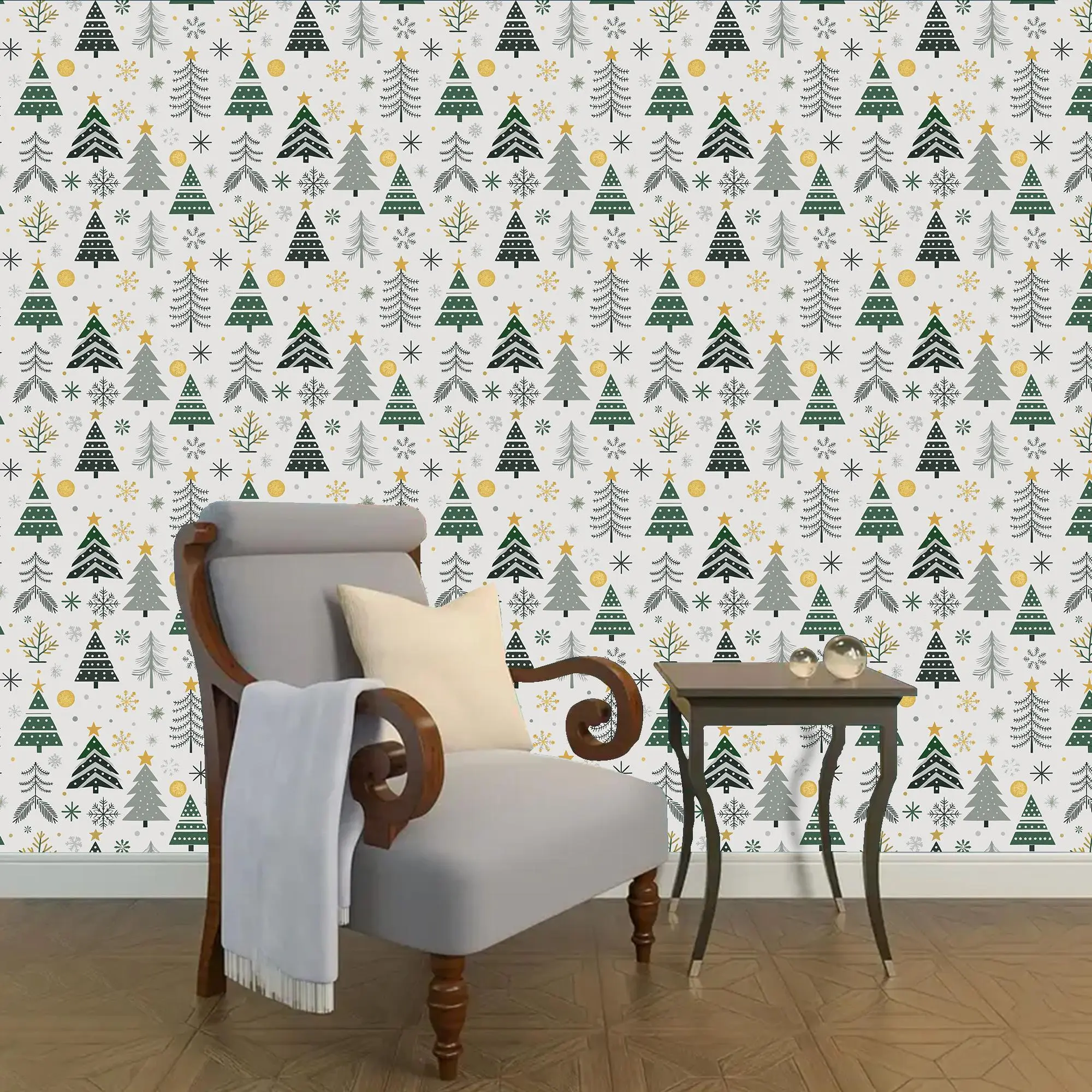 Hand Drawn Tree Line Wallpaper Roll, Christmas Decoration, Waterproof Self Adhesive, Peel and Stick, Easy Installation, Home Decor