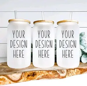 Customized 16oz Libbey Glass Cup with Decorated Lids