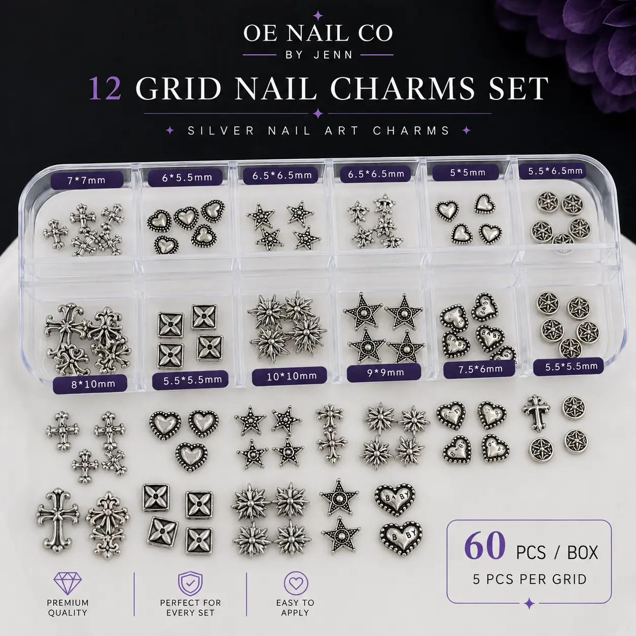Punk Metal Rivet Nail Charms | 12-Compartment Set