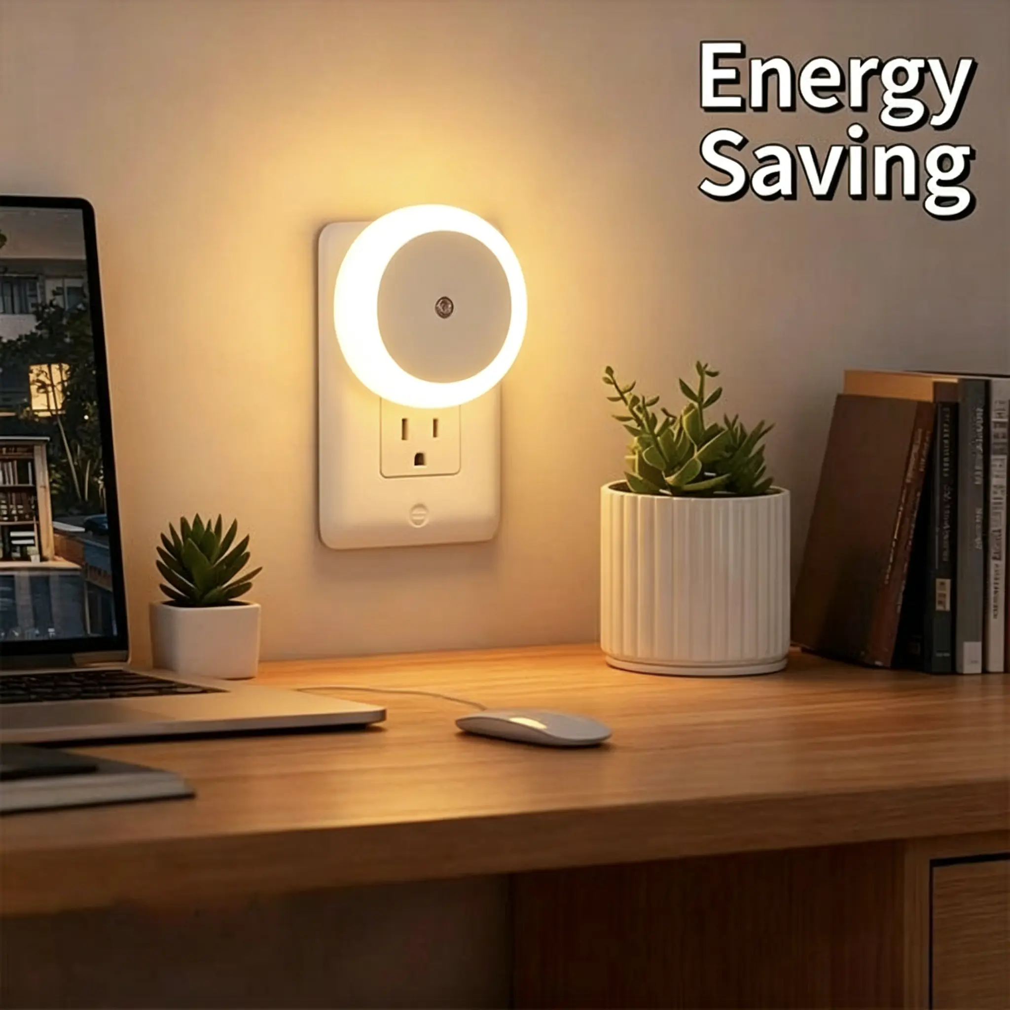 [School Must-Have] 2-Pack LED Warm Night Lights with 0.5W Power, Dusk-to-Dawn Sensor, Auto On/Off – Plug-In Indoor Use for Kids’ Room, Hallway