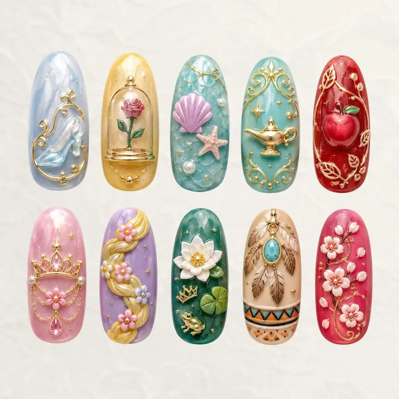 Colorful Princess 3D Nail, Magic Castle Press On Nail, Crown Rose Apple Fantasy Style, Mermaid Nail Set, Gift For Her