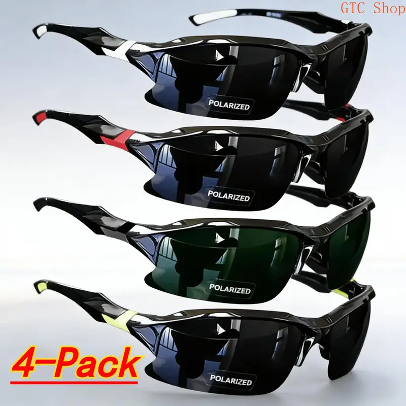 Polarized Sports Sunglasses 4-Pack - Windproof, Lightweight UV Protected Shades, Anti-Glare Polarized Lenses for Running, Fishing & Golf, Unisex Outdoor Eyewear with Durable Frames for Driving
