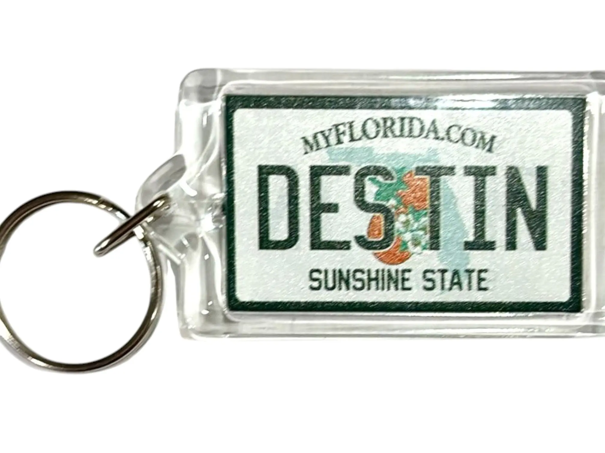 Destin Florida License Plate Acrylic Rectangular Souvenir Keychain 2.5" X 1.5"
