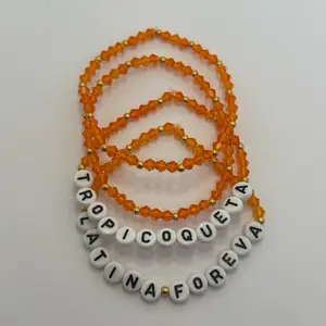 KG Tropicoqueta Latina Foreva Bracelets - Set of 4 Orange Beaded Bracelets with Lettered Beads - Jewelry Accessory