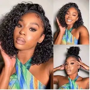 Headband Wig Human Hair 200% Density Deep Wave and Body Wave Wigs for Women Beginner Friendly Glueless Non Lace Wear and Go Wig Machine Made Curly Wave/ Body Wave Natural Color
