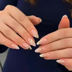 24pcs Oval French Press-On Nails, Y2K Star Design, Valentine's Day Style, Full Coverage Acrylic False Nails for Women and Girls, Stylish Acrylic Nails