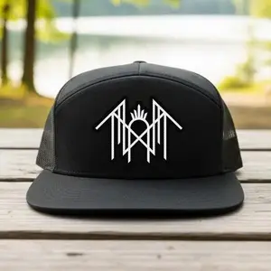 Minimal Mountain Embroidered Trucker Hat, Black Mesh Snapback Cap, Geometric Sunrise Outdoor Hiking Adventure Gift for Hikers, Men or Women
