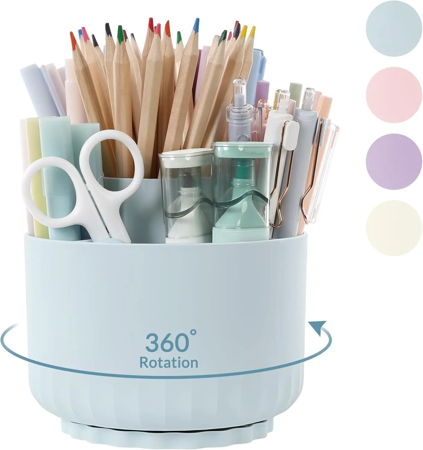 360° Rotating Desk Organizer with 5 Compartments – Spinning Pen & Pencil Holder, Space-Saving Desktop Storage for Office, School, Makeup Brushes, Home