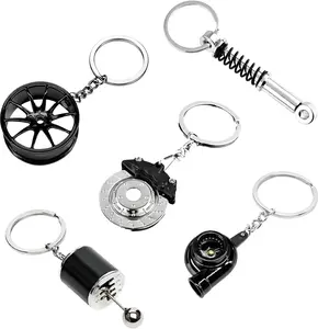 5 PCS Car Parts Model Key Chains Metal Turbo Keychain Set Trendy Shock Absorbent Car Parts Key Chain for Men Women Black Black