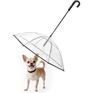 PETLESO Clear Dog Umbrella for Small Dogs, Doggie Umbrella with Leash, Keeps Pet Dry for Rainy Walk/Potty Trip, Puppy Rain Umbrella, Self-Assembly
