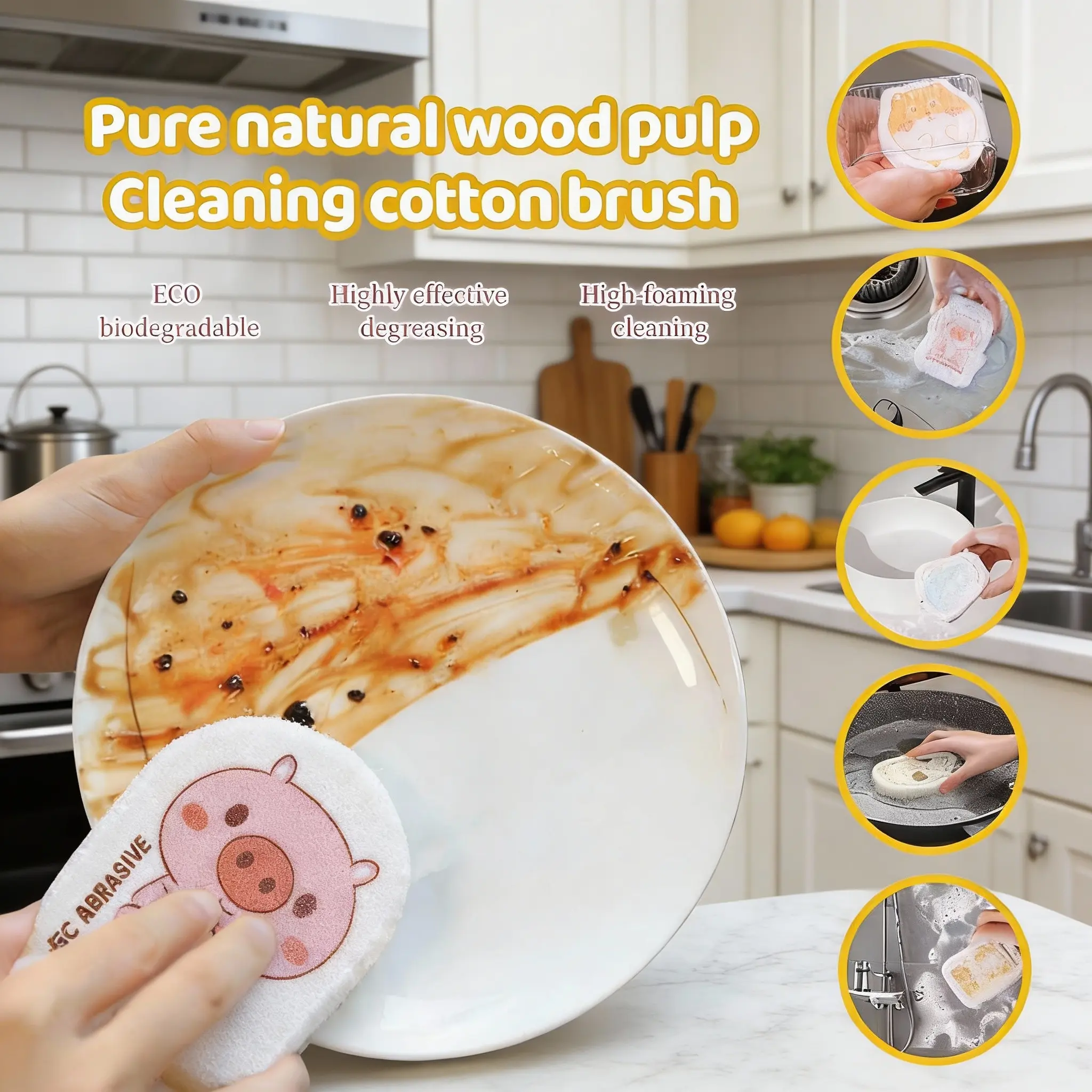 Eco-Friendly Kitchen Cleaning Scouring Pad Set - 4-Pack Biodegradable, Quick-Dry, Non-Scratch, Expandable, Absorbent, Water-Absorbent Dish Sponges & Cloths, Safe for Daily Home Use (Replaces Smelly Alternatives)