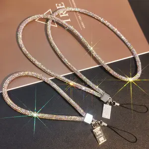 Mobile Phone Wrist Strap Full Diamond Pendant Short and Long Wrist Style Rhinestone Pendant Long Neck Strap Anti Loss Sling