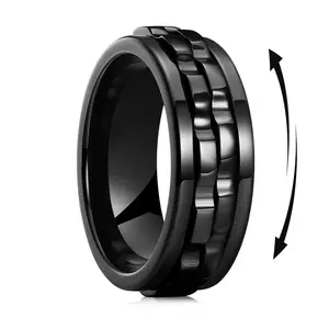 Fashion Punk Style Gear Rotating Fidget Ring Stainless Steel Chain Spinner Rings Suitable For Men and Women Rock Biker Party Jewelry