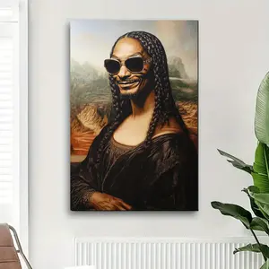 2D 1pc canvas wall art Inside frame, Frame Not included, Abstract Funny Mona Lisa with Glasses on Her Face, Looking At Camera with A Smile, Renaissance Style, Suitable Home, Room, Living Room, Bedroom, Store, OfficeWrapped Framed C