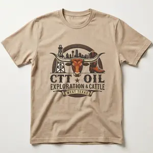 Vintage West Texas Oil & Cattle T-Shirt | Longhorn Oilfield Ranching Graphic Tee | Landman Roughneck Gift Top | Retro Western Heritage Apparel | CTT Exploration Statement Shirt | Texas Oil Industry Pride Wear | Rugged Cowboy Style Crewneck
