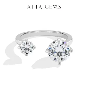 Round Shape Multiple Stones D VVS1 Lab-Grown Moissanite Open Ring 925 Sterling Silver For Her Engagement Gift Shining Fashion Jewelry R393