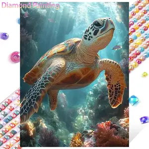 1 DIY diamond painting kit, 5D diamond art set, DIY decoration, turtle, coral, ocean diamond painting kit with full round diamonds, mosaic, diamond art, DIY home decoration, suitable for Christmas