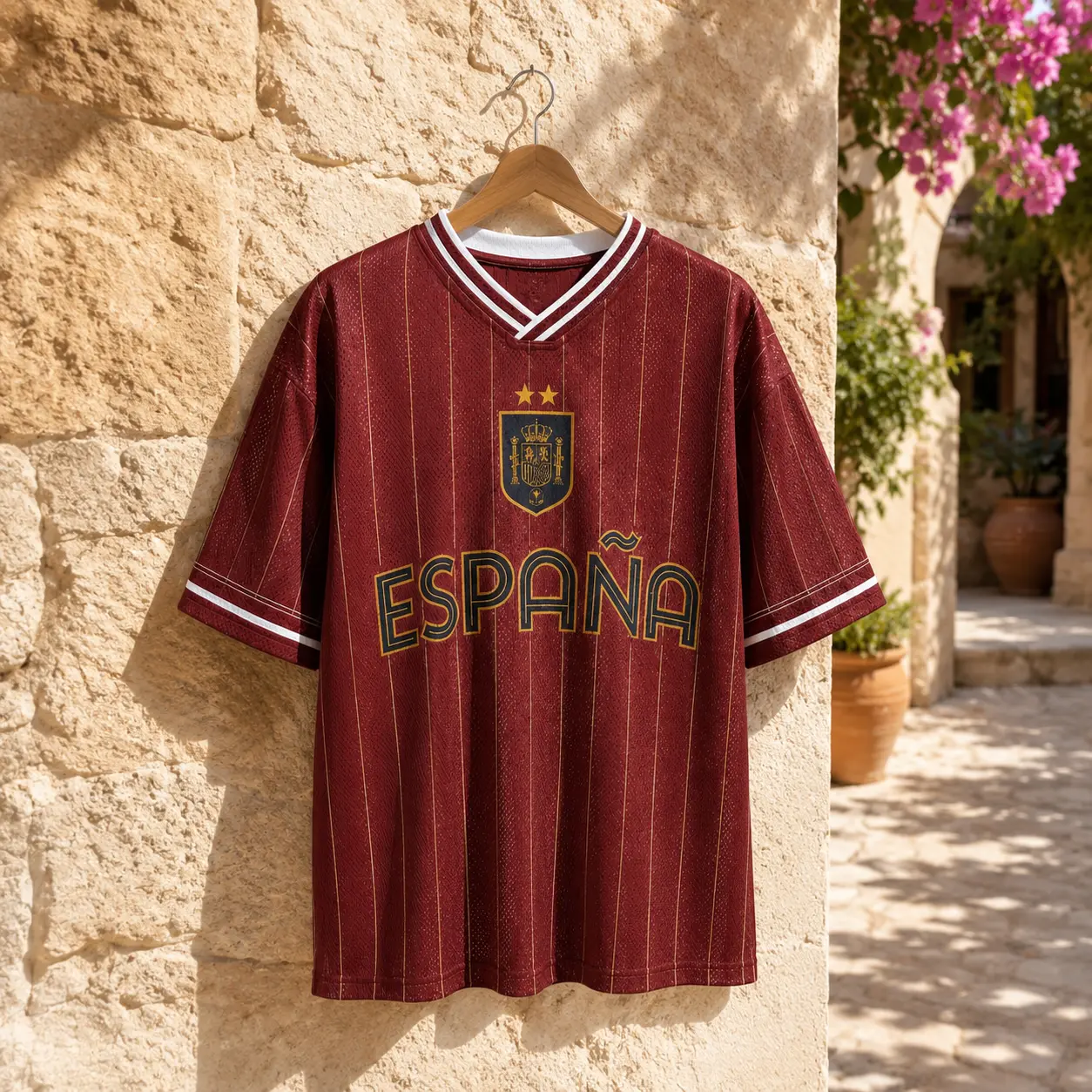 Spain Pinstripe Soccer Jersey, España Football Shirt, Blokecore Unisex Top