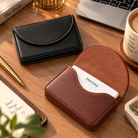 MaxGear PU Leather Business Card Holder Case - Office Accessories, Magnetic Closure, Slim Stylish Portable Carrier for Adults' Handbag, Stores Business Cards, Valentine’s Day Gift