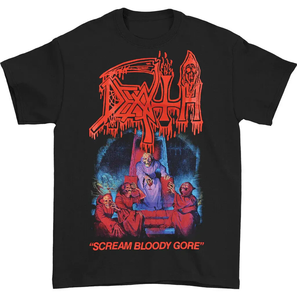 DEATH Band Tee Scream Bloody Gore Black One Side T-Shirt Casual Cotton Fabric Shirt